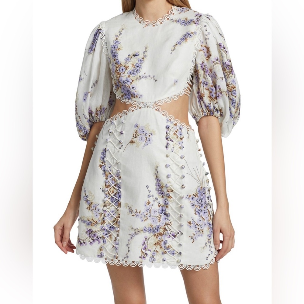 Zimmermann Jude Floral Linen Cut-Out Minidress